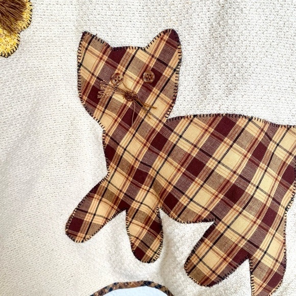 Vintage Handmade Patchwork Cats Meow Funky Cottagecore Granny Knit Jacket Kawaii - Picture 8 of 12